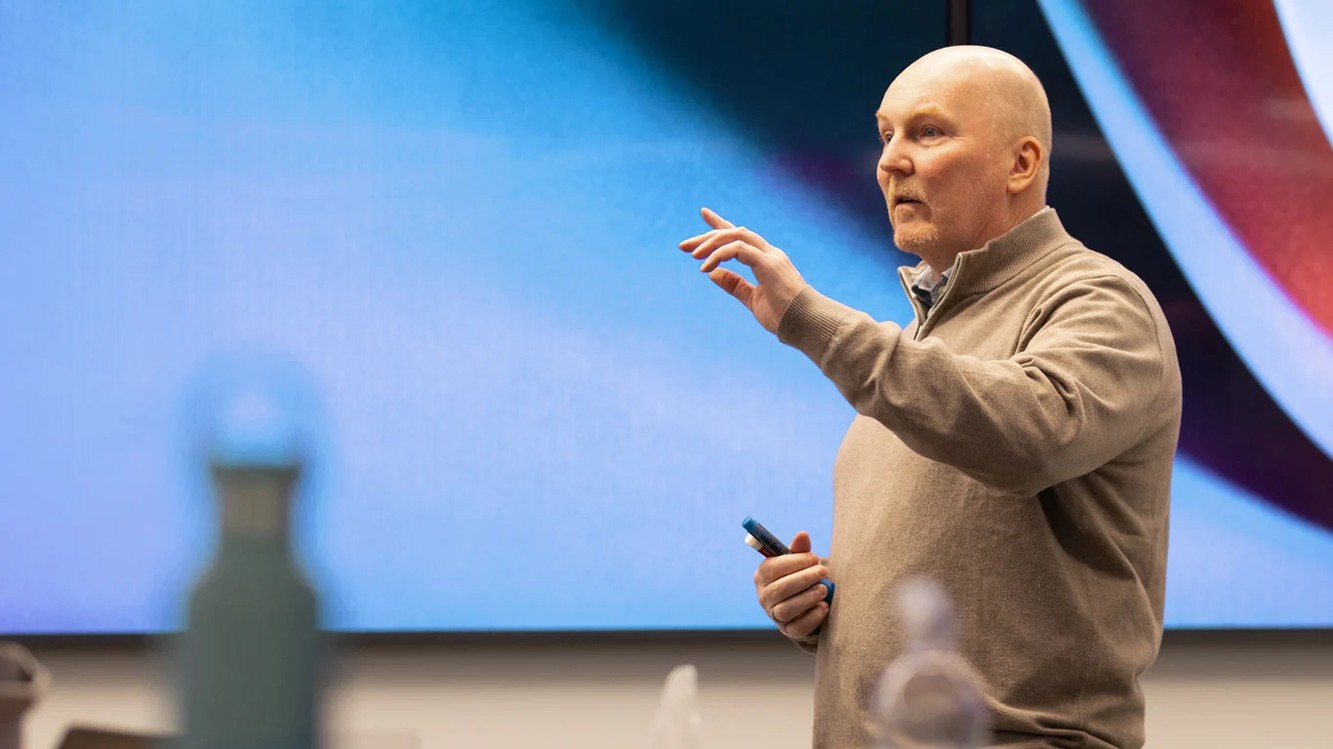 BioCryst colleague presenting to an audience at a company meeting