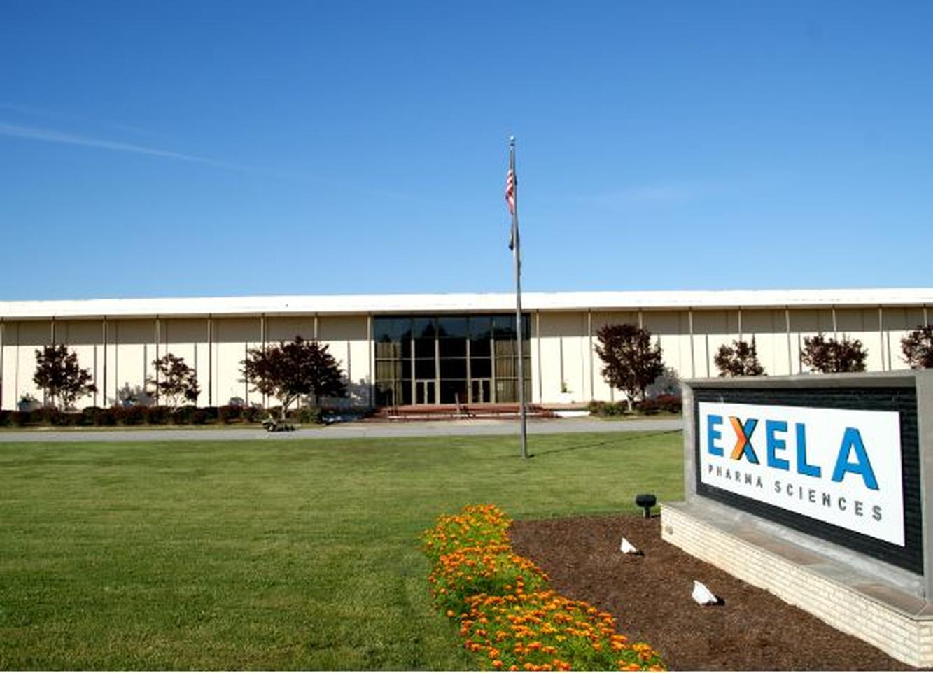 Exela Pharma Sciences building and company sign in Lenoir