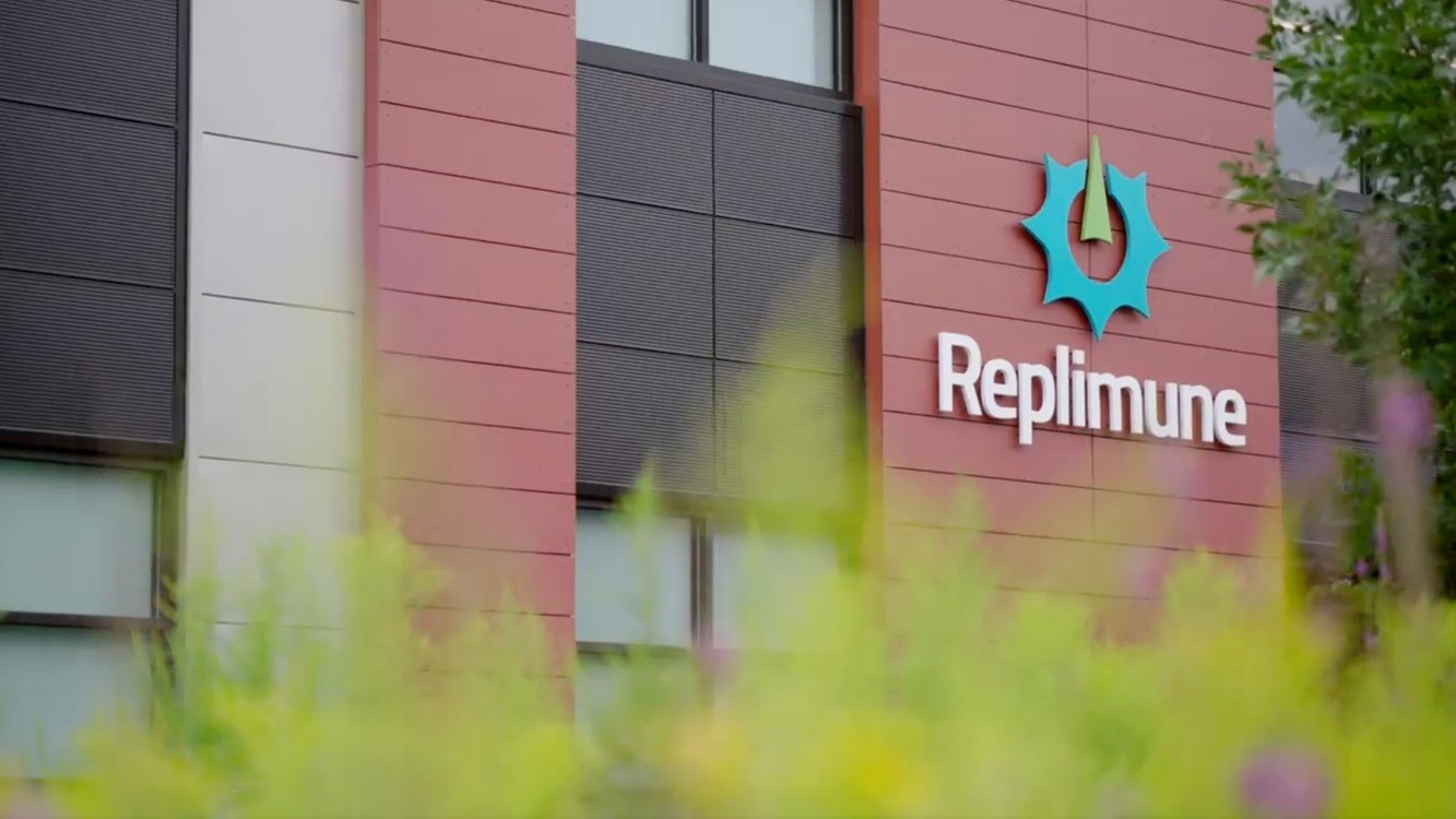 Replimune name on the exterior of its manufacturing building