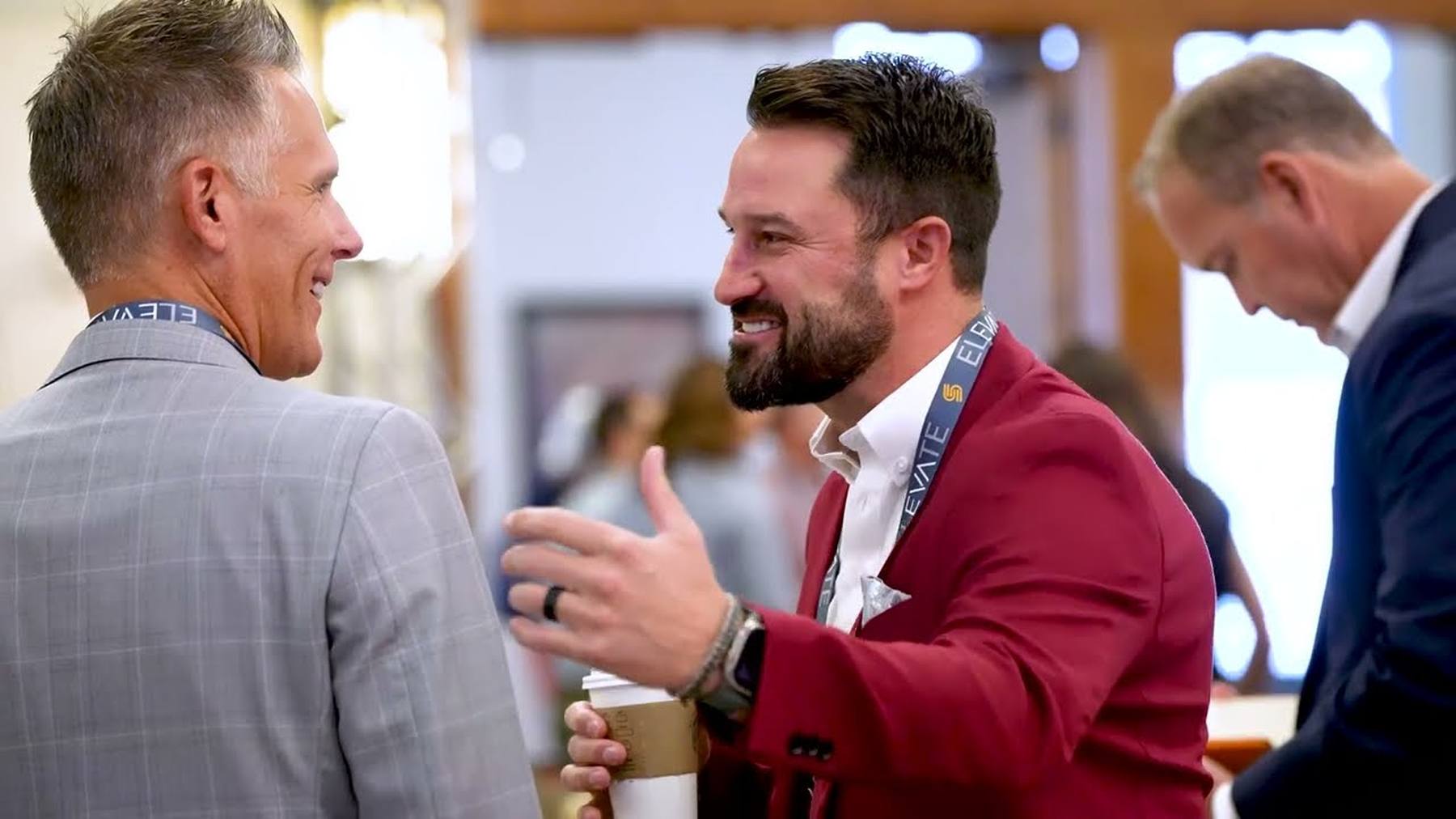 Saluda Medical colleagues talking together at a company event